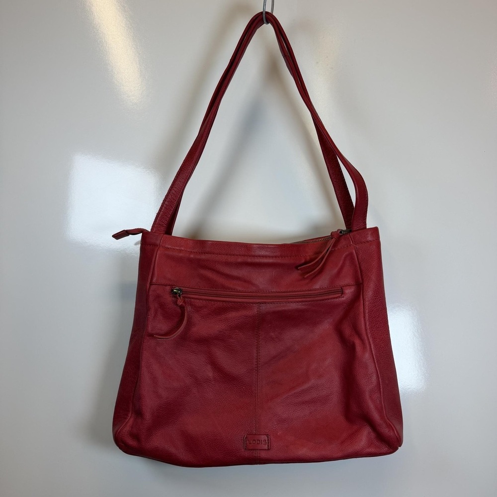 LODIS Laurel Shoulder Bag Womens Large Red Leather Zip Top Everyday Tote Purse